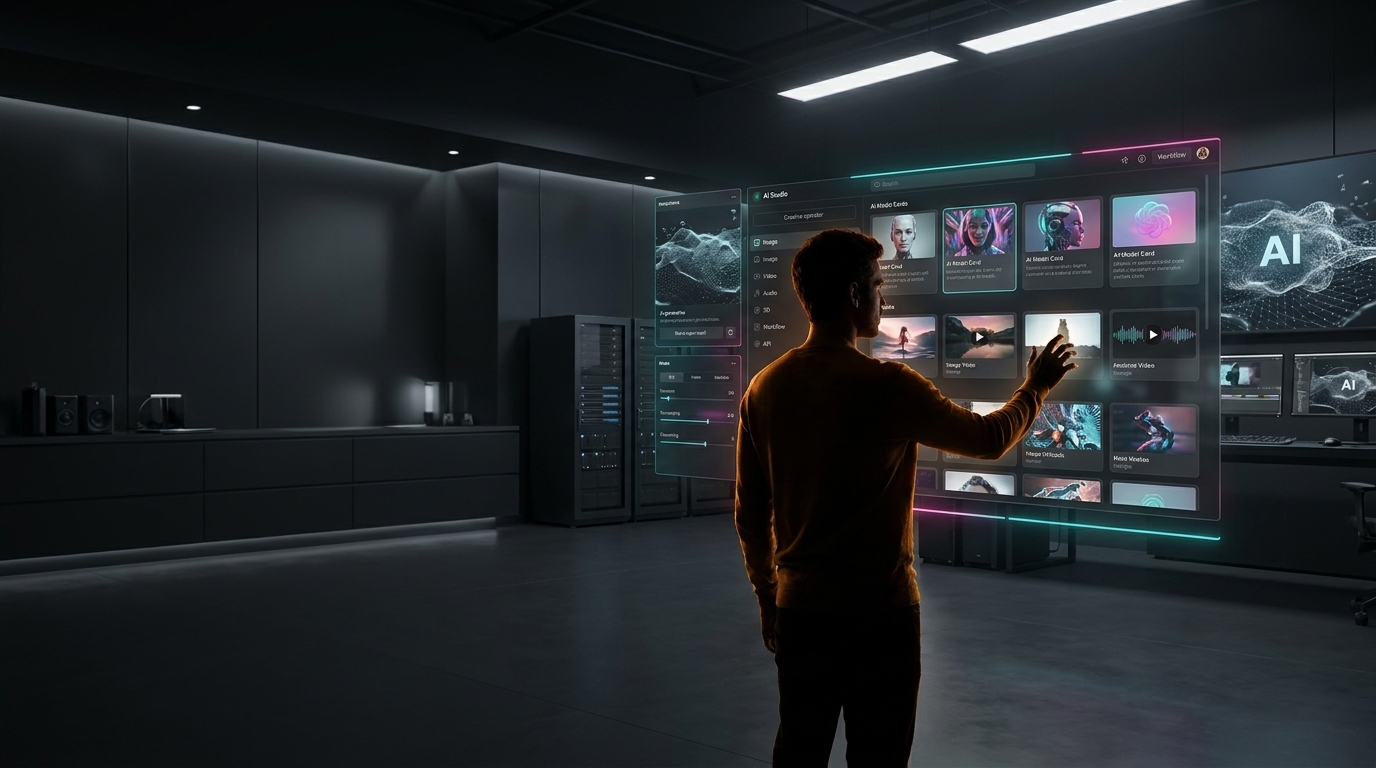 Keter Labs AI studio with image, video, audio, and 3D workflows